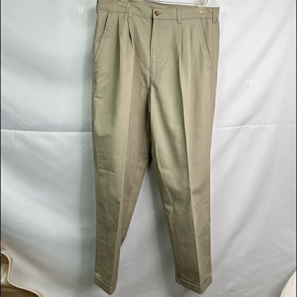George Barley Khaki Pleated Front cuffed Pants size 34/29